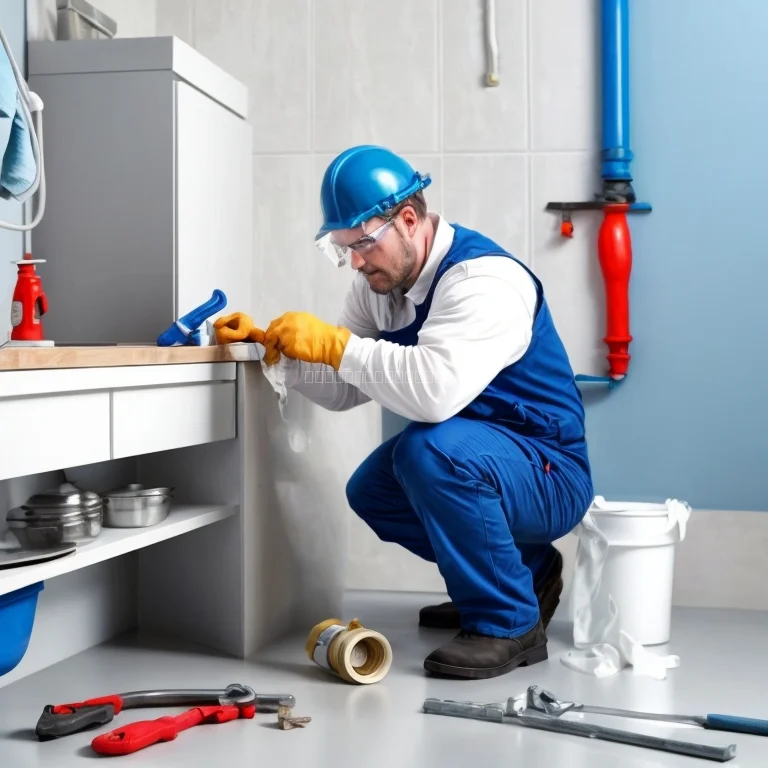 Técnico de plomería con equipo de inspección de tuberías
